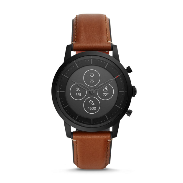fossil hybrid hr connected watch with leather strap